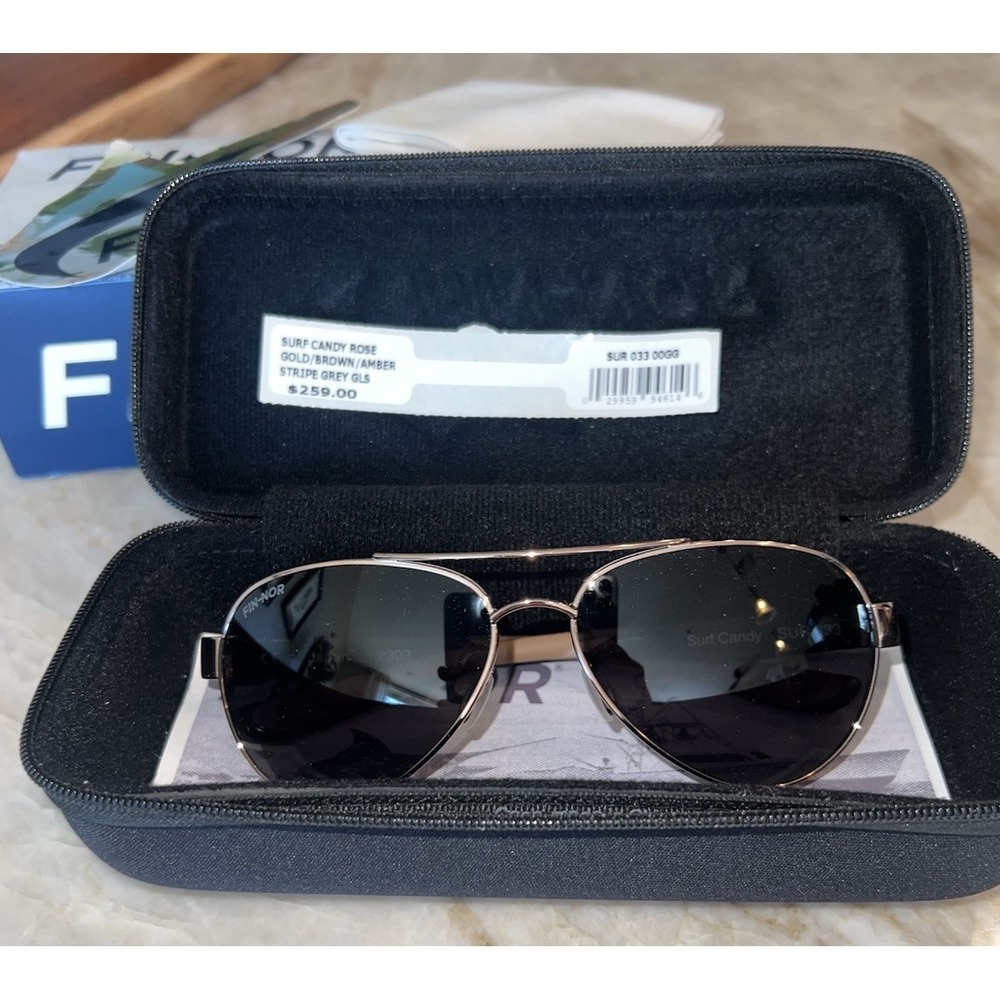 Fin-Nor Surf Candy Rose Gold, Brown, Amber, Stripe Gray GLS NIB $259 - Picture 2 of 10